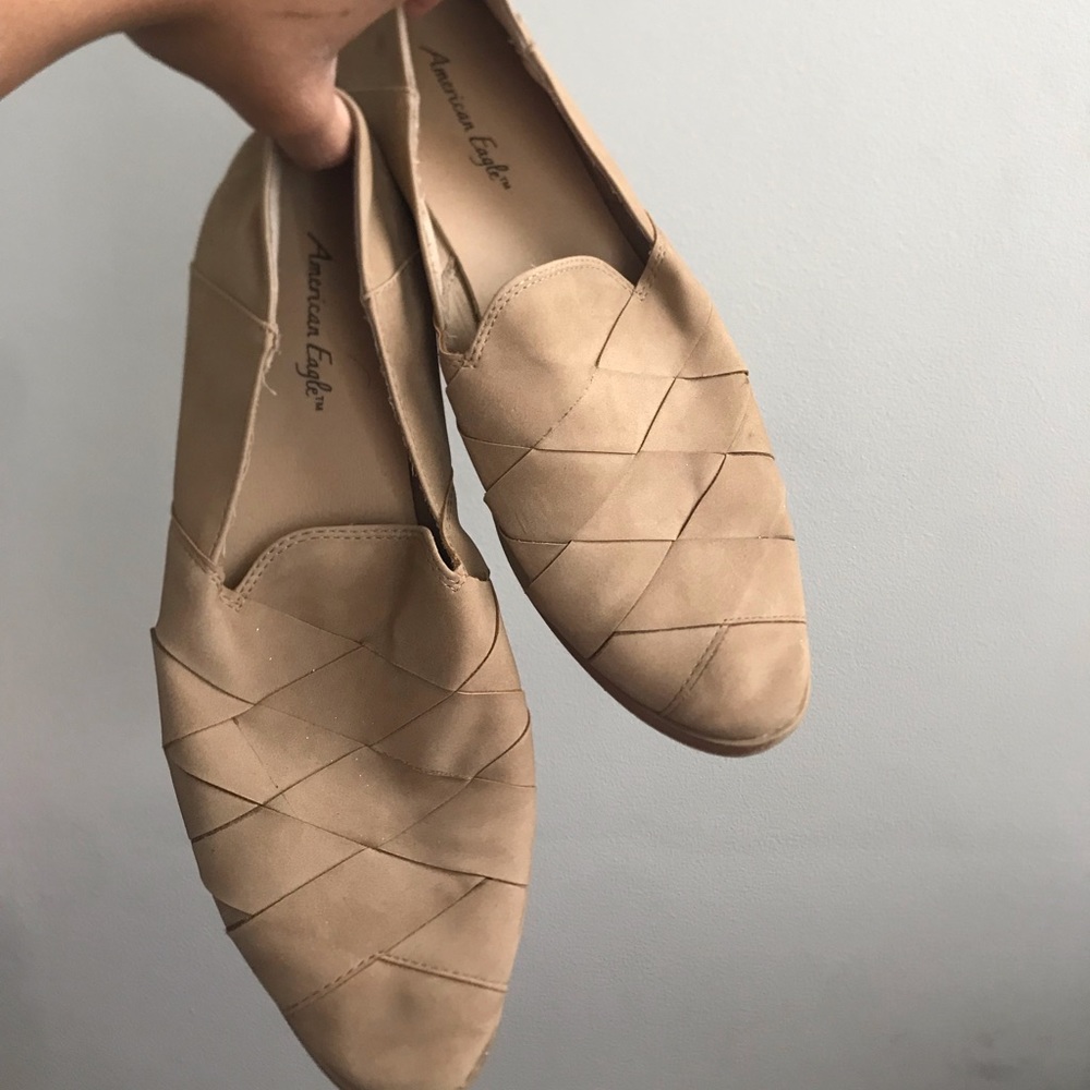 tan weaved loafers